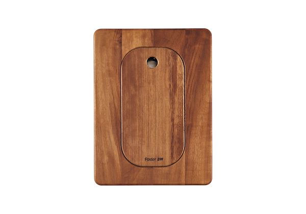 Tagliere Twin in legno Iroko con vaschetta scolapasta in acciaio inox