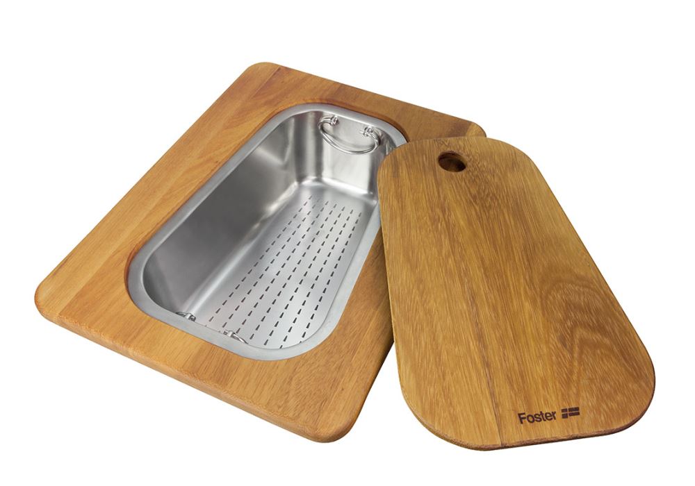 Kit tagliere in legno Iroko con vaschetta scolapasta in acciaio inox,  Accessori e Complementi